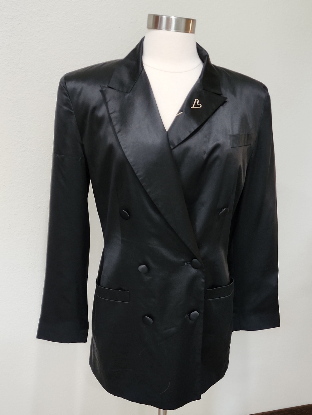 Vintage Virginia Slims Wear Silk Satin Double Breasted Lined 90s Black size Med